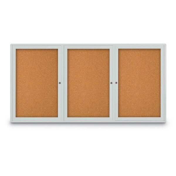 Triple Door Radius Corkboard, 72"x36", Sat, UV7005RC-SATINRC-BLACK